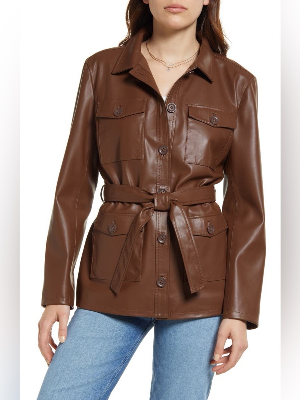 Treasure & Bond Belted Faux Leather Jacket